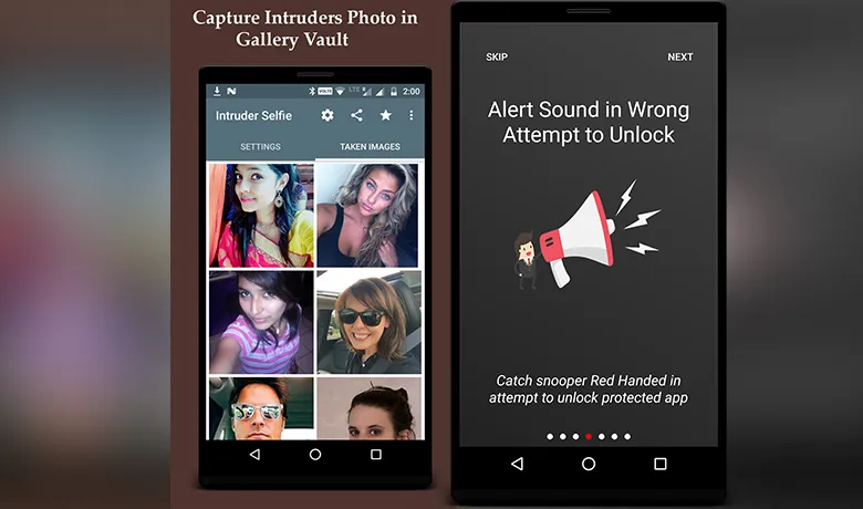 Interface de l'application Intruder Selfie