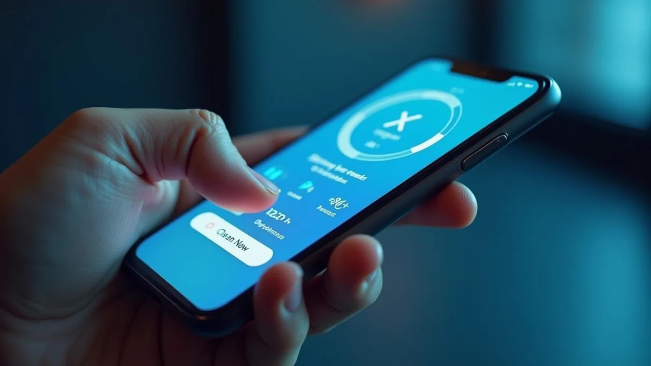 Celular con app de limpieza de celular abierta