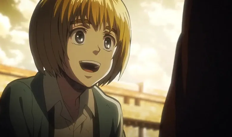 Armin Arlert avec un regard surpris et heureux sur son visage