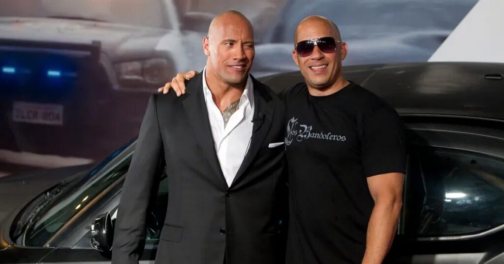 atores Dwayne Johnson e Vin Diesel