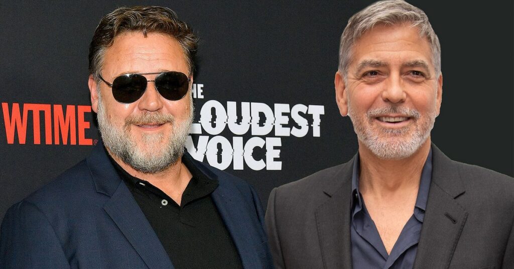 atores George Clooney e Russell Crowe