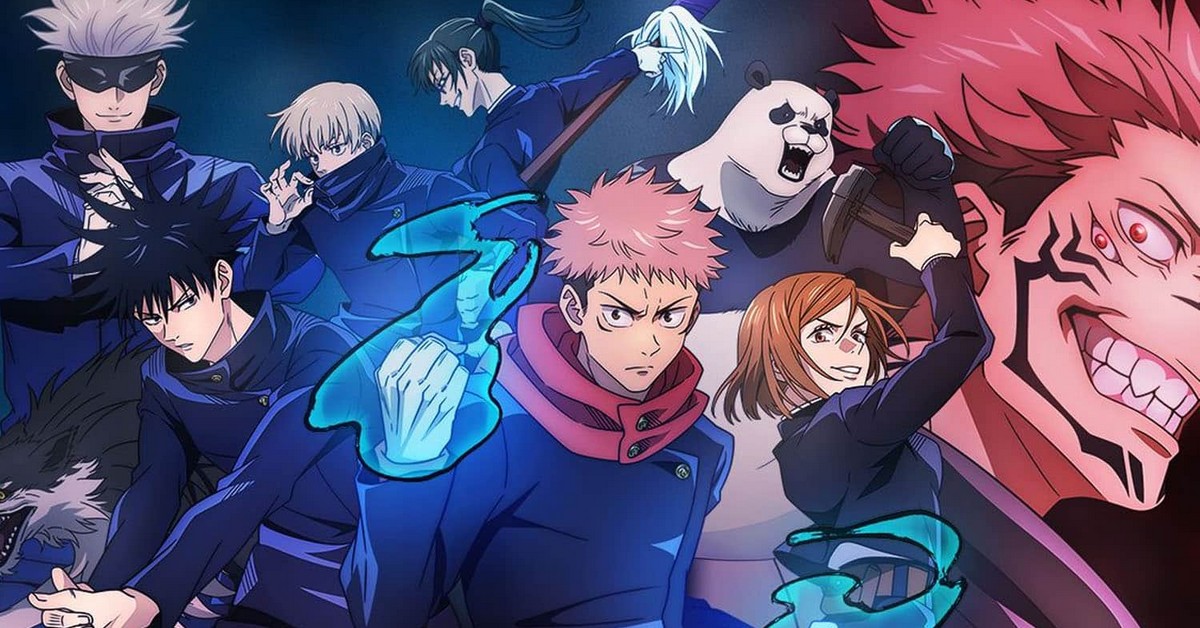 Personajes de Jujutsu Kaisen reunidos y en posición de batalla.