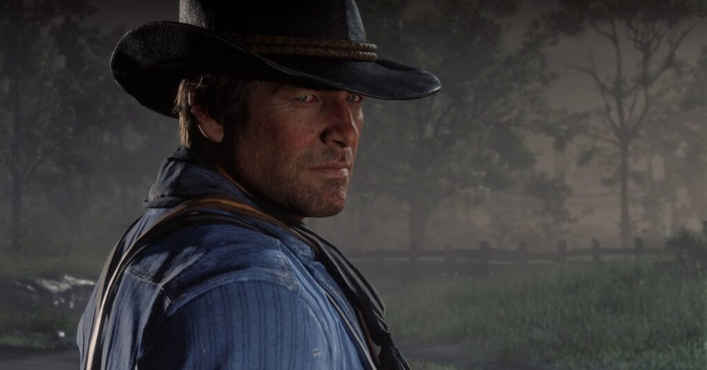 Main character dressed as a cowboy looking at the camera