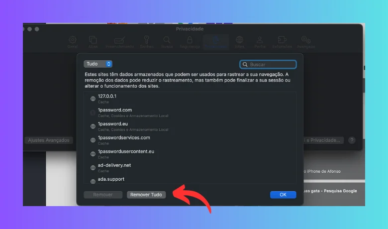 Captura de pantalla del tercer paso para borrar el caché en Mac.