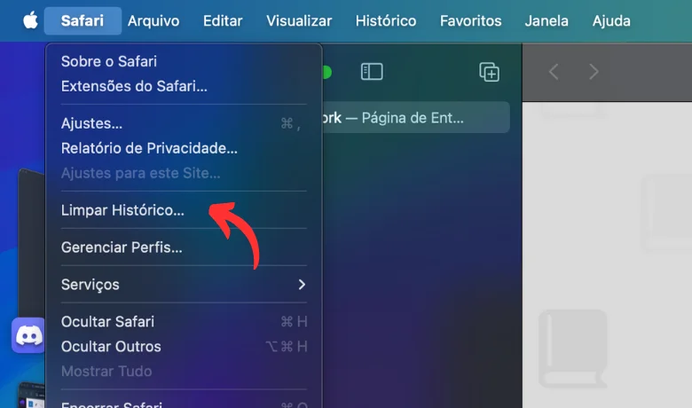 Captura de pantalla del primer paso para borrar el caché en Mac.