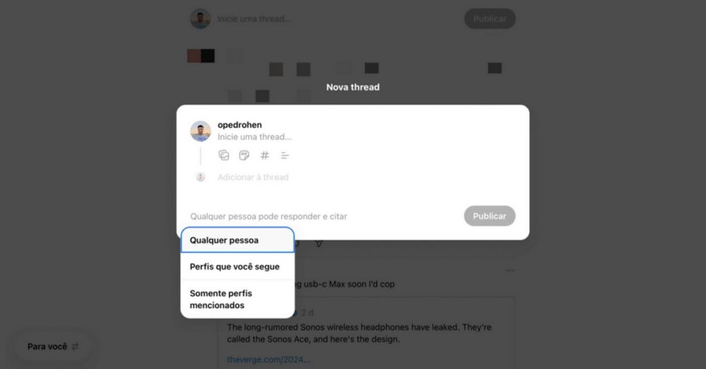 Guia para Limitar respostas ao seu post no Threads via PC