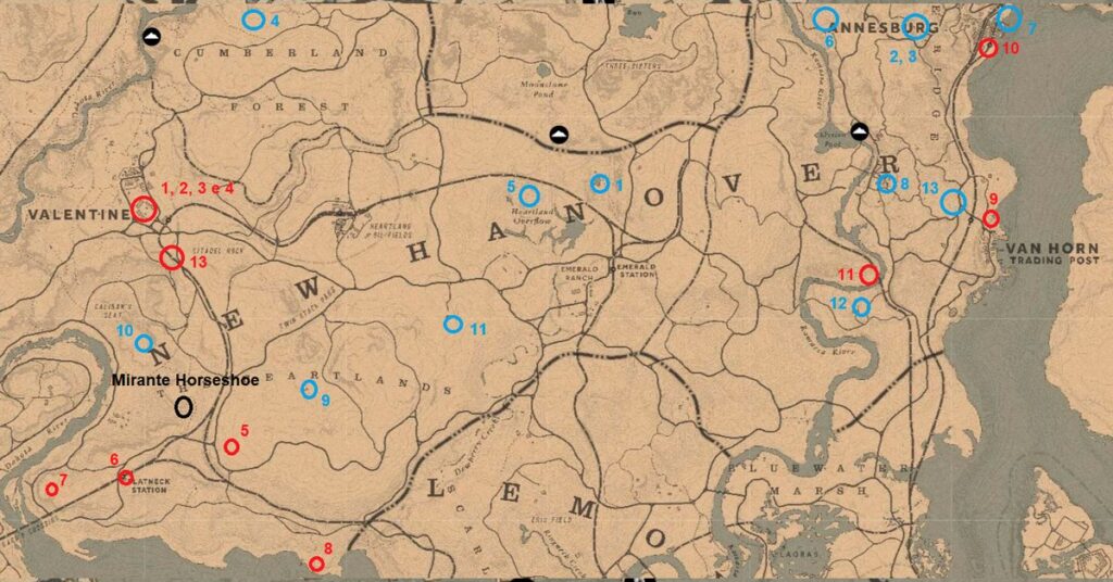 Red Dead Redemption 2 のニューハノーバー市の地図