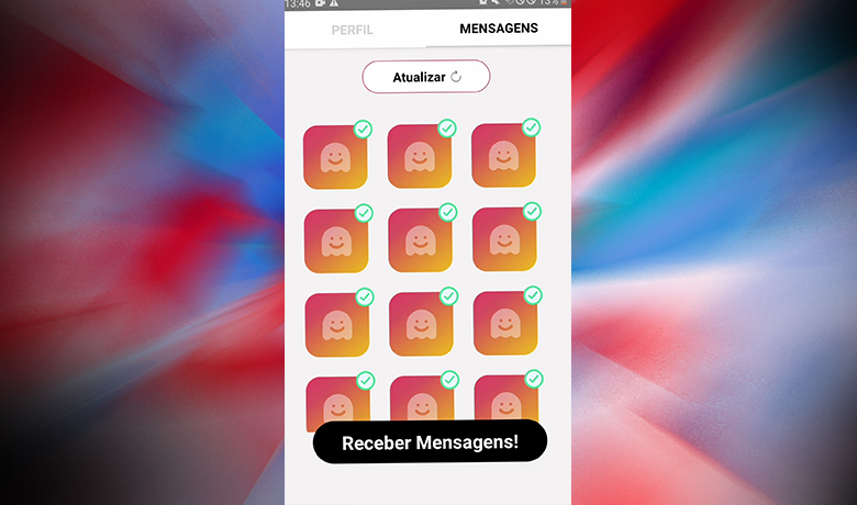 Screenshot with a colored background and the Secret app interface in the center