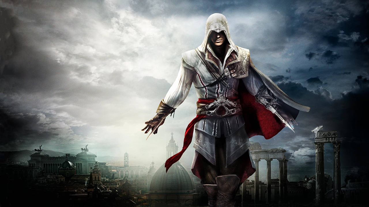 Assassin's Creed main character standing with heavy fog in the background.