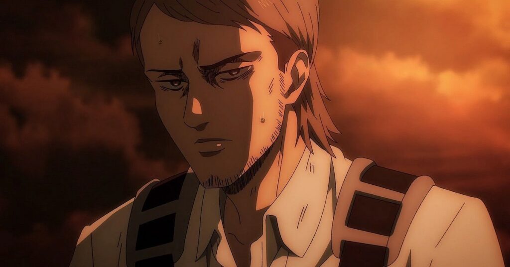 Jean, a character from Attack on Titan, with a sad and tired expression