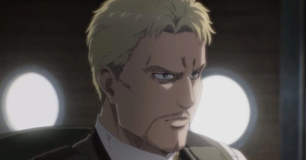 Personagem de Attack on Titan com cara de bravo