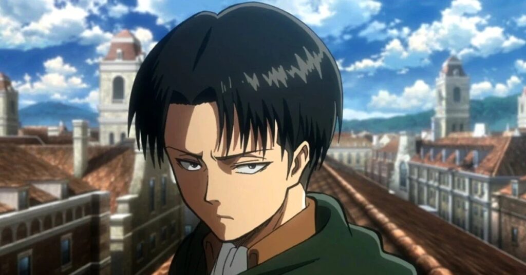 Levi, character from Attack on Titan, looking seriously ahead 