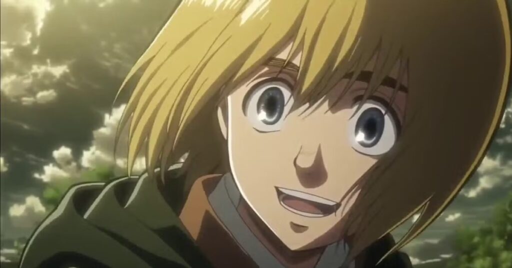 Armin, personaje de Attack on Titan, sonriendo