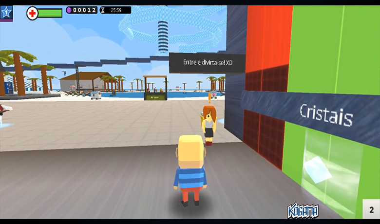 Screenshot with characters from the game KoGaMa in a cityscape