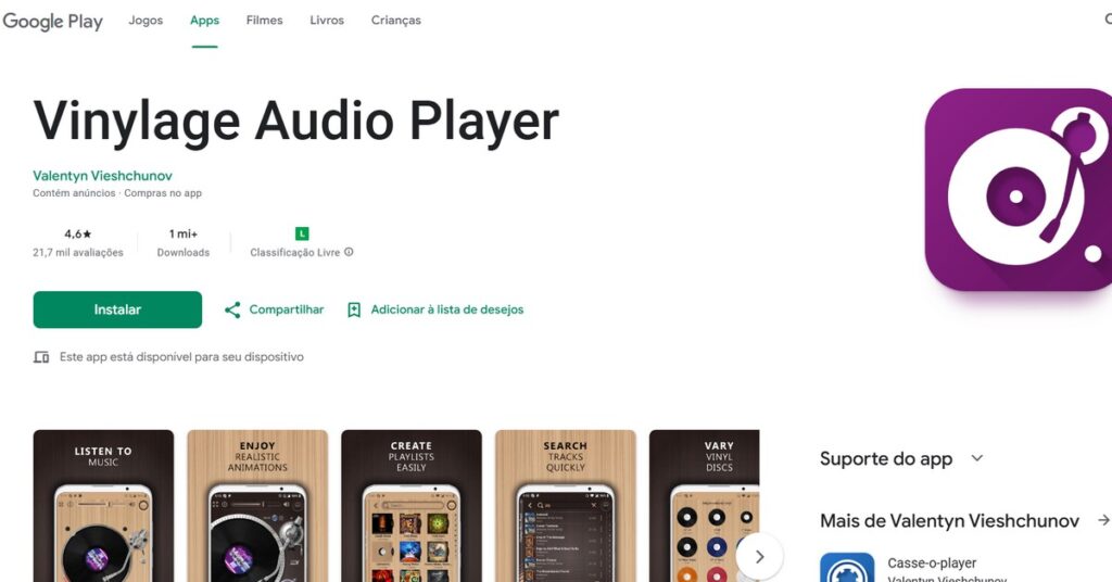 Imagem da página inicial para baixar o aplicativo de música