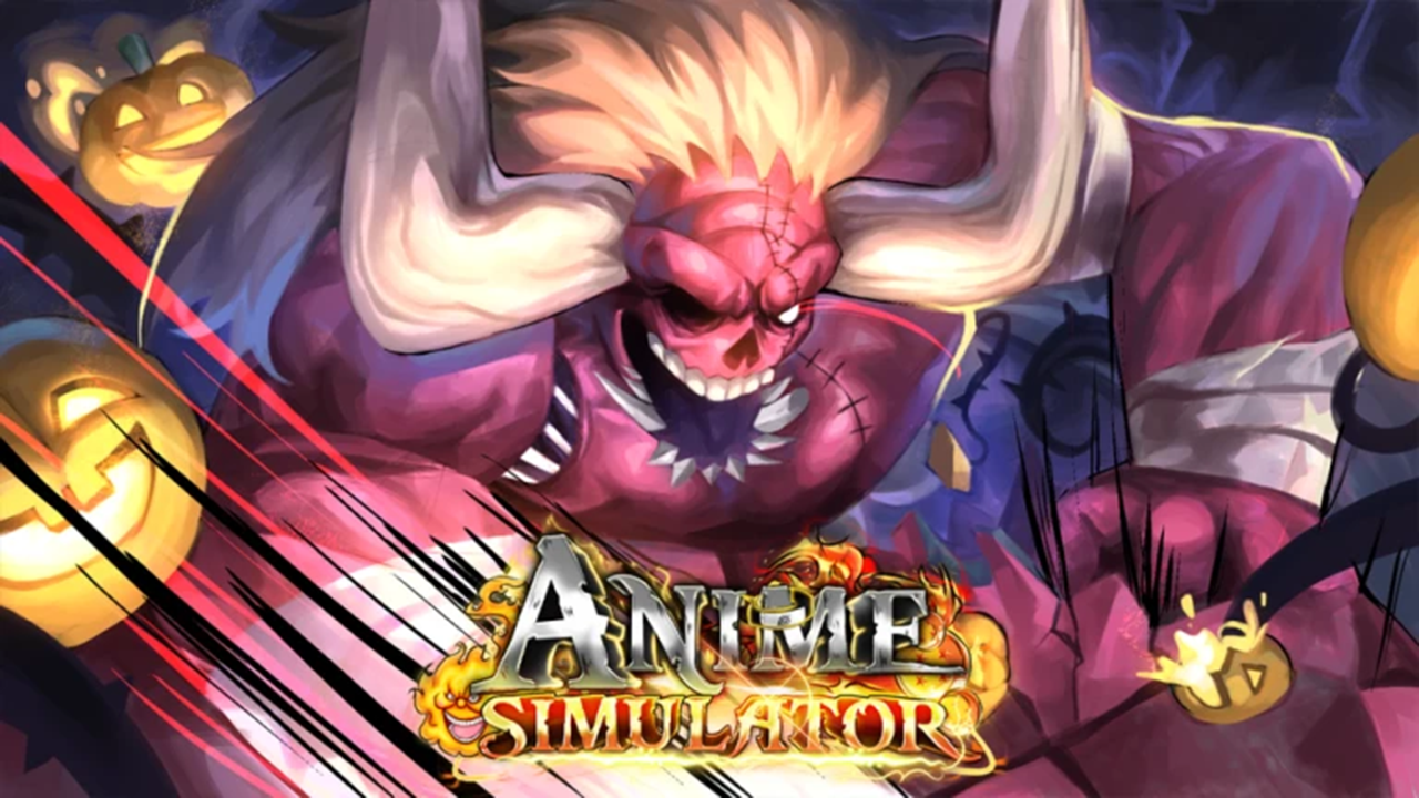 Karakter bertanduk, berambut panjang, dan berbulu ungu, mewakili daftar kode untuk Anime Simulator.