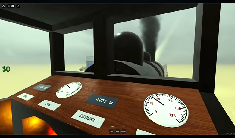 Gambar bagian dalam lokomotif dalam game Dead Rails.