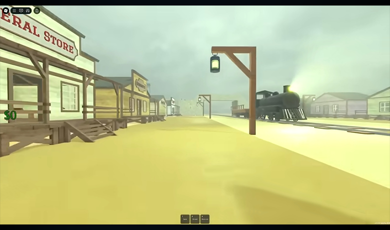 Gambar pemandangan permainan dengan tiang lampu dan cahaya yang fokus.