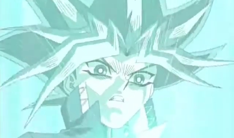 Image shows the character looking towards the camera in a perplexed manner with a blue color filter applied